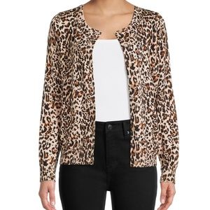 Plus Size Women's Button Front Cardigan Sweater Leopard Print Cardigan